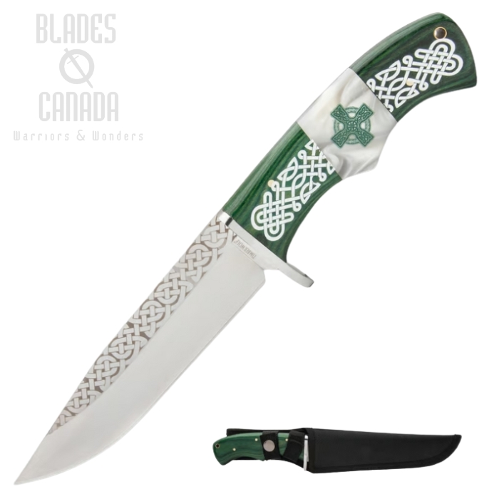 Timber Wolf Celtic Legend Fixed Blade Knife, Stainless, Green Wood, Nylon Sheath, TW1264
